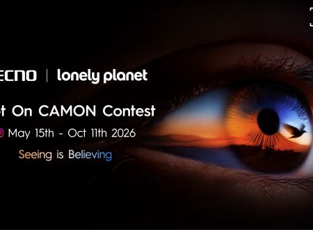 TECNO and Lonely Planet Shot On CAMON Contest 2026 banner showcasing the theme ‘Seeing is Believing’ with a close-up of an eye reflecting a sunset landscape and a flying bird, promoting global smartphone photography competition.