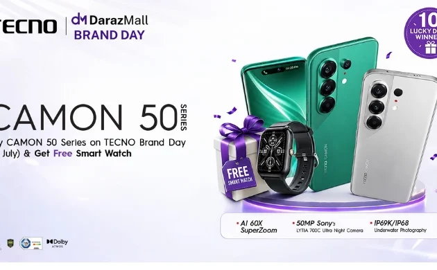 TECNO CAMON 50 Series available on Daraz Brand Day with exclusive discounts and free smartwatch offer in Pakistan