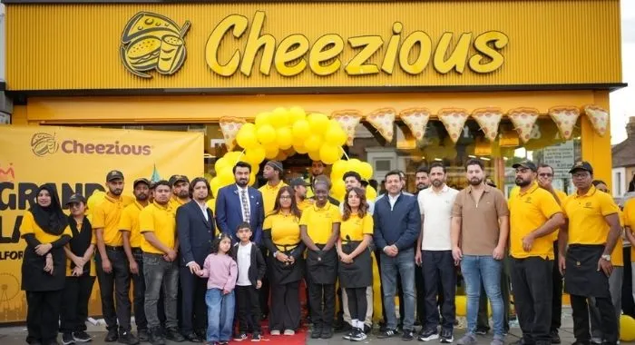 Cheezious team and guests celebrate the opening of the brand’s first international outlet on Ilford Lane in London, marking its expansion from Pakistan to the UK.