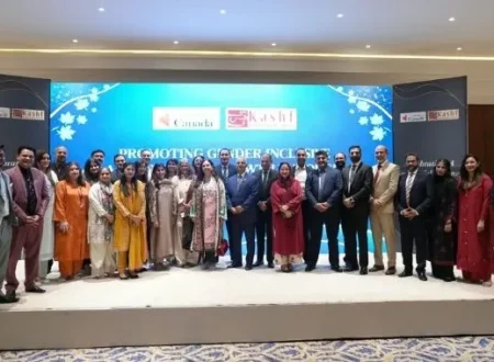 Kashf Foundation and Global Affairs Canada representatives gather at the partnership conclusion ceremony celebrating 10 years of advancing women's economic empowerment in Pakistan.