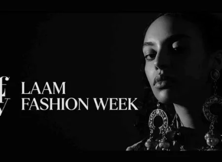 LAAM Fashion Week Season 2 promotional image featuring a black-and-white fashion portrait and official logo ahead of the October 23–26, 2026 event in Lahore.